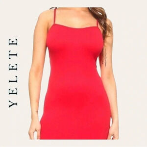 0573. YELETE SPAGHETTI STRAP SLIP DRESS RED IN COLOR SIZE ONE SIZE VERY STRETCHY